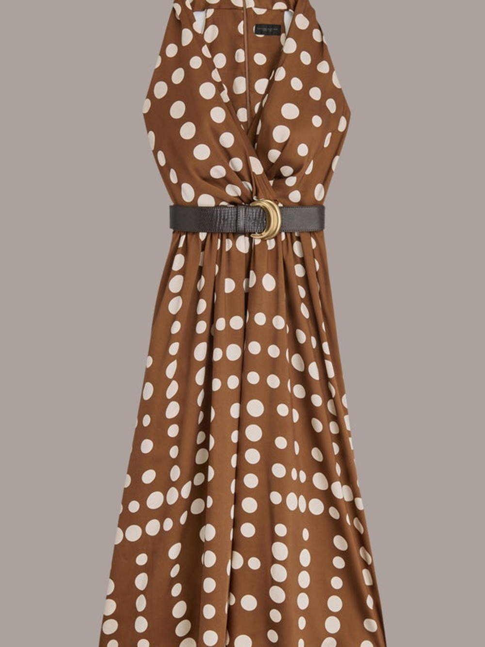Brown Belted Polka Dot Halter Dress Midi Dress Belted Womens 10 New